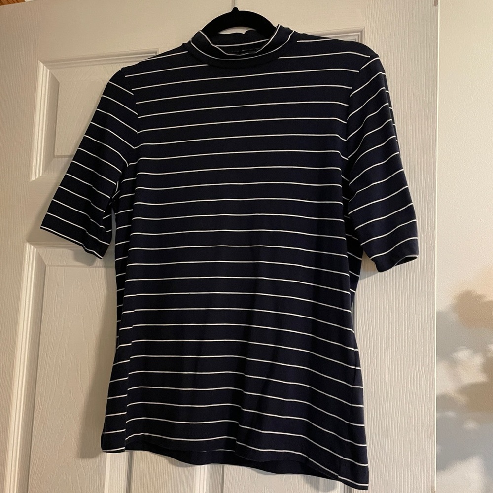 Banana Republic Navy & White Striped Mock Neck stew